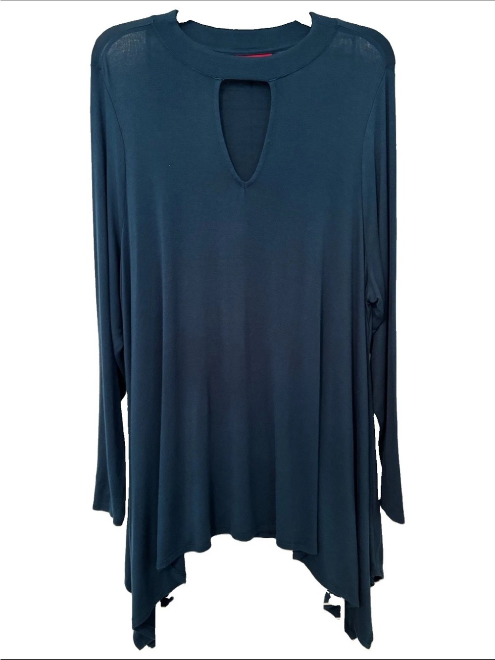 Jennifer Lopez Women's Teal Blue Keyhole Neck Long-Sleeve Knit Tunic Top